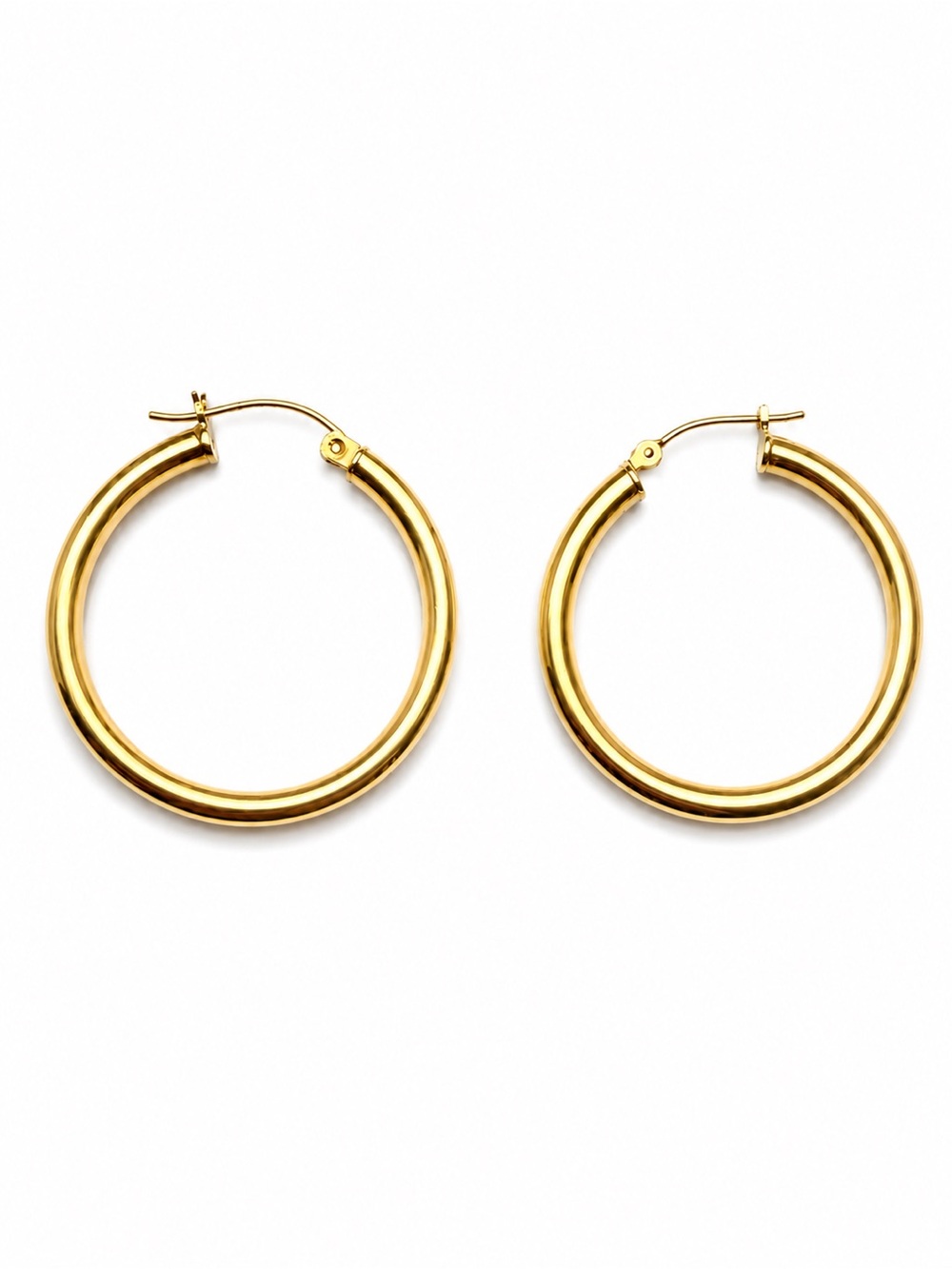 14K Yellow Gold Hoop Earrings 1.25 inch Lightweight Everyday Gold Hoops Estate